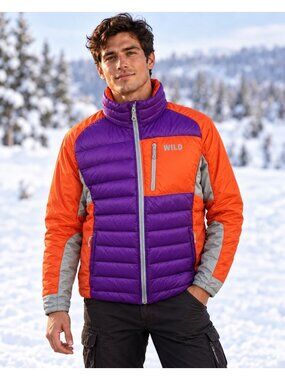 Wild Outdoor Apparel Mens Large Cry Tuff Down Coat Orange Purple USA